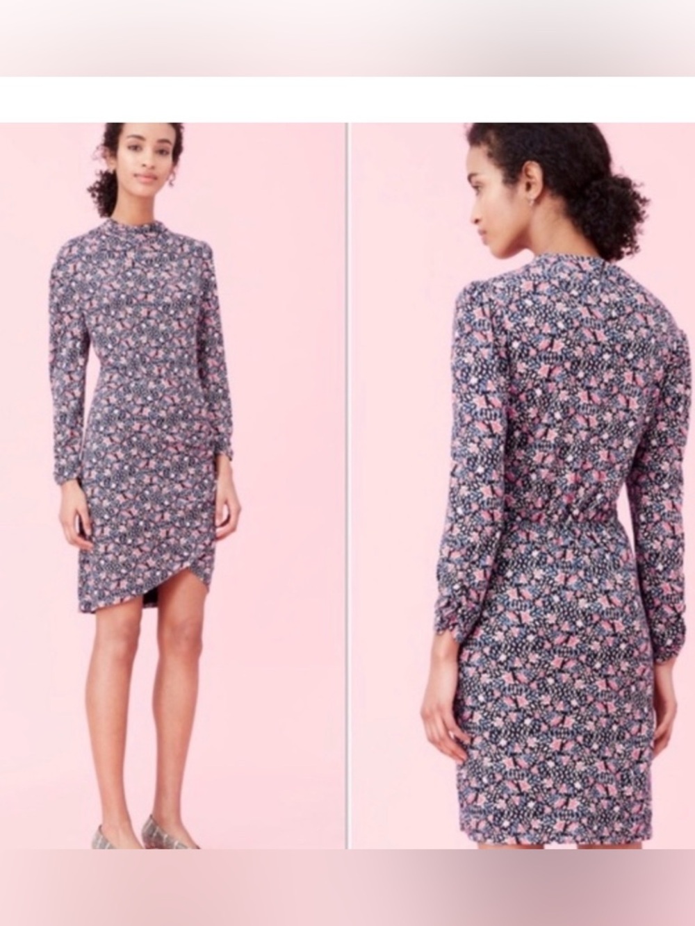 Rebecca Taylor Blue and Coral Floral Long-Sleeve Dress